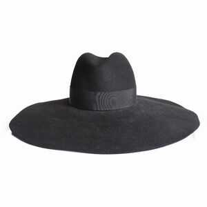 Saint Laurent Hat Wide Brim Oversized Black Rabbit Fur Felt Hedi Slimane Size 56